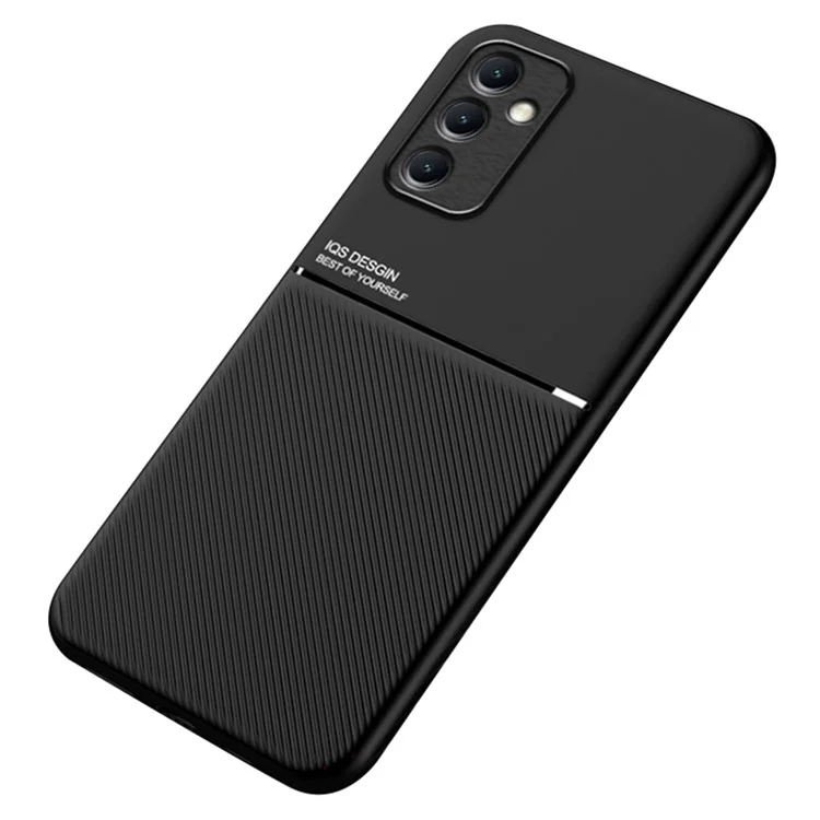 Shockproof Shell for Samsung Galaxy A54 5G Phone Case Lines Imprinted PU Leather TPU Cover - Black
