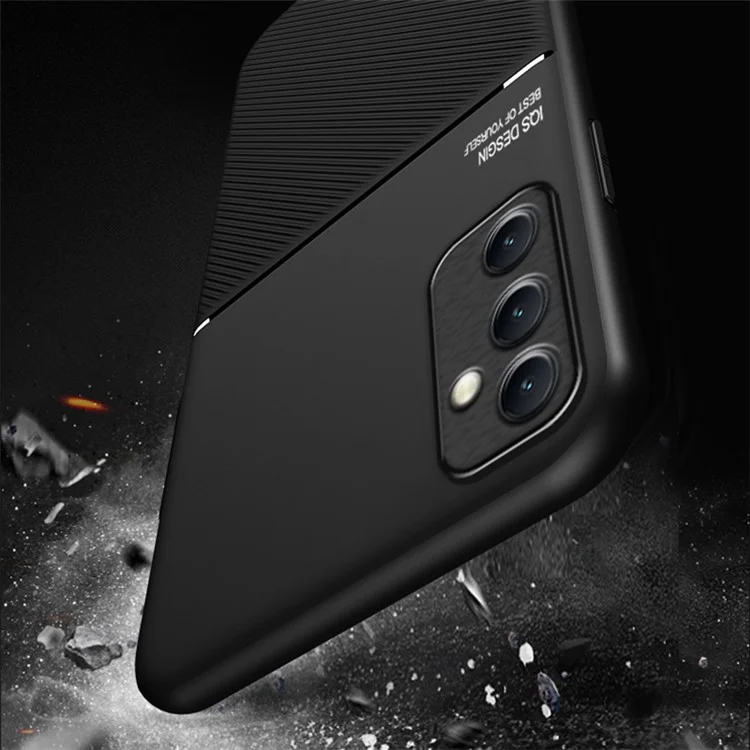 Shockproof Shell for Samsung Galaxy A54 5G Phone Case Lines Imprinted PU Leather TPU Cover - Black