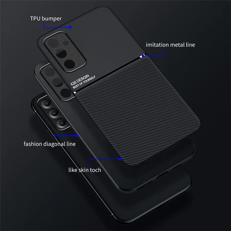Shockproof Shell for Samsung Galaxy A54 5G Phone Case Lines Imprinted PU Leather TPU Cover - Black