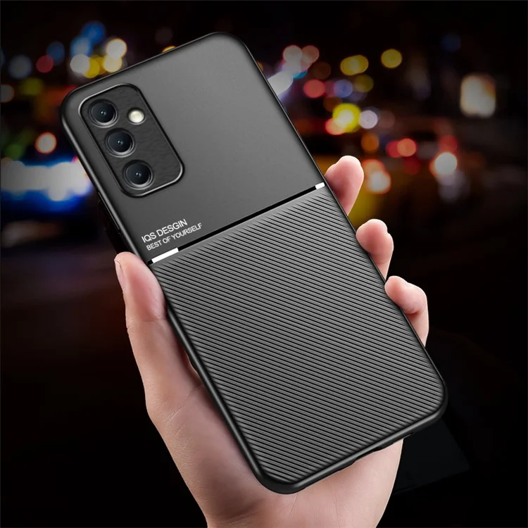 Shockproof Shell for Samsung Galaxy A54 5G Phone Case Lines Imprinted PU Leather TPU Cover - Black