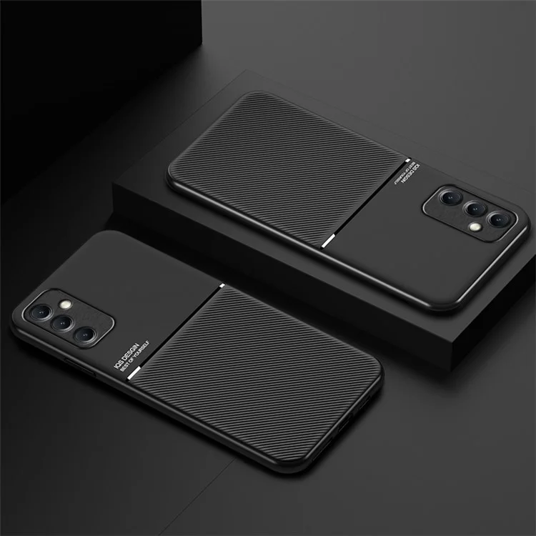 Shockproof Shell for Samsung Galaxy A54 5G Phone Case Lines Imprinted PU Leather TPU Cover - Black