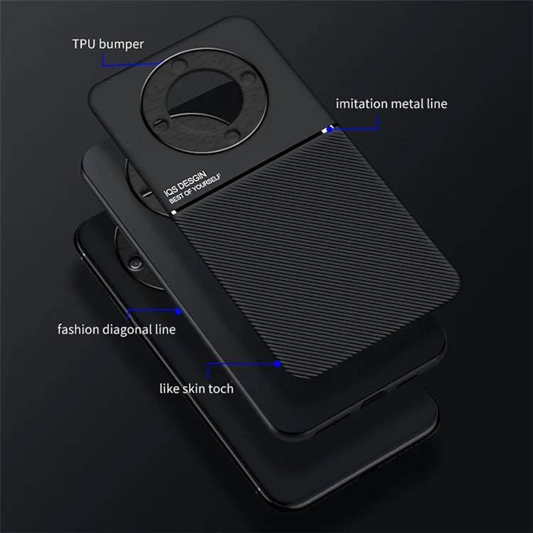 Lines Imprinted Slim Case für Honor X9a 5G Schützende Handyhülle PU-Leder TPU-Abdeckung - Schwarz