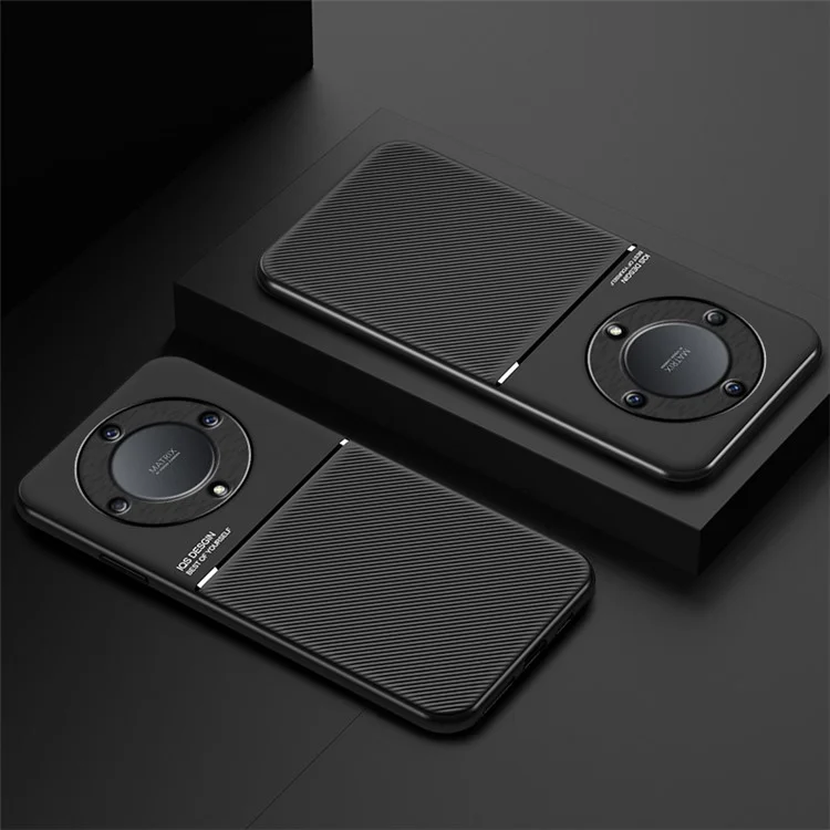 Lines Imprinted Slim Case für Honor X9a 5G Schützende Handyhülle PU-Leder TPU-Abdeckung - Schwarz