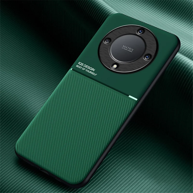 Lines Imprinted Slim Case for Honor X9a 5G Protective Phone Case PU Leather TPU Cover - Green