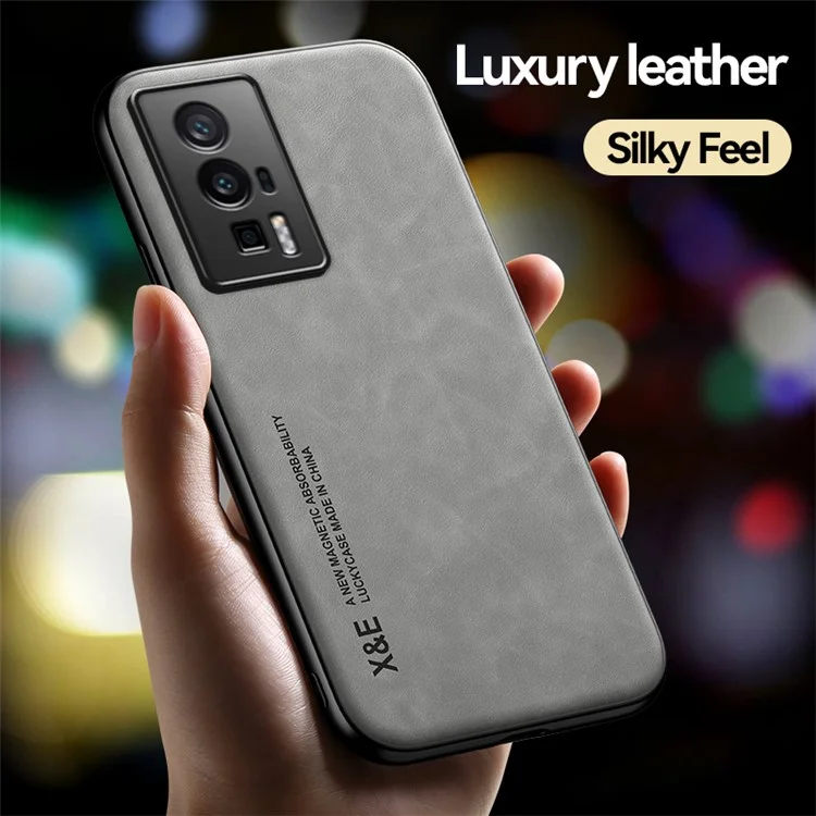 X&E Para Xiaomi Poco F5 Pro 5G / Redmi K60 Pro 5G / K60 5G Funda de Teléfono Caso de Cuero PU TPU PC Cover Skin-Touch Slim - Gris Claro