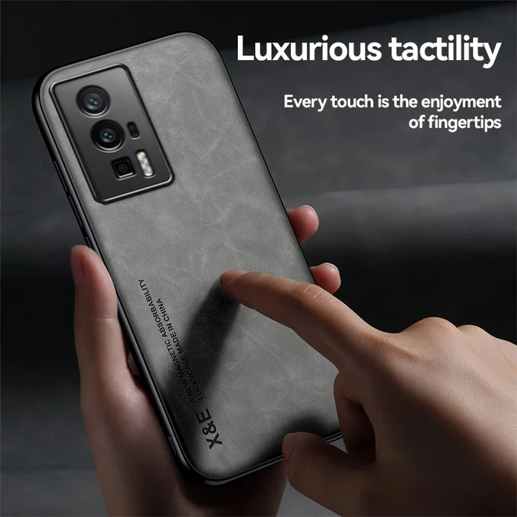 X&E Para Xiaomi Poco F5 Pro 5G / Redmi K60 Pro 5G / K60 5G Funda de Teléfono Caso de Cuero PU TPU PC Cover Skin-Touch Slim - Gris Claro