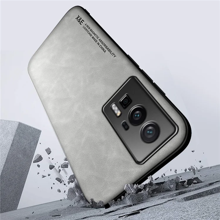 X&E Para Xiaomi Poco F5 Pro 5G / Redmi K60 Pro 5G / K60 5G Funda de Teléfono Caso de Cuero PU TPU PC Cover Skin-Touch Slim - Gris Claro