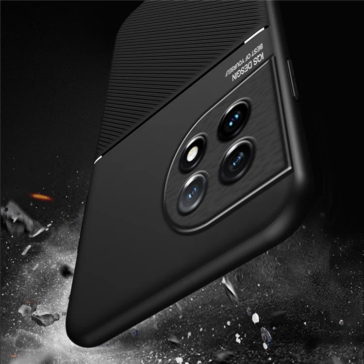 Защитный чехол из ПУ-кожи и TPU для OnePlus Ace 2 5G / 11R 5G, тонкий чехол с гравированными линиями, чехол для телефона - черный