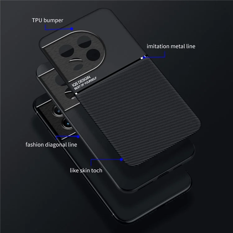 Защитный чехол из ПУ-кожи и TPU для OnePlus Ace 2 5G / 11R 5G, тонкий чехол с гравированными линиями, чехол для телефона - черный