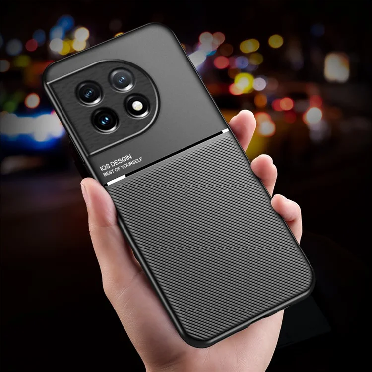 Защитный чехол из ПУ-кожи и TPU для OnePlus Ace 2 5G / 11R 5G, тонкий чехол с гравированными линиями, чехол для телефона - черный