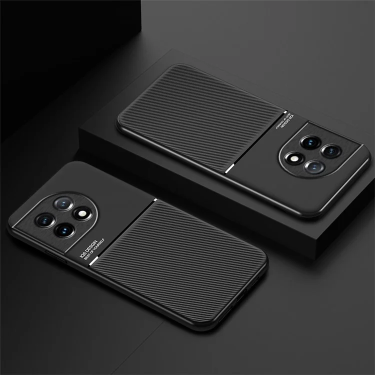 Защитный чехол из ПУ-кожи и TPU для OnePlus Ace 2 5G / 11R 5G, тонкий чехол с гравированными линиями, чехол для телефона - черный