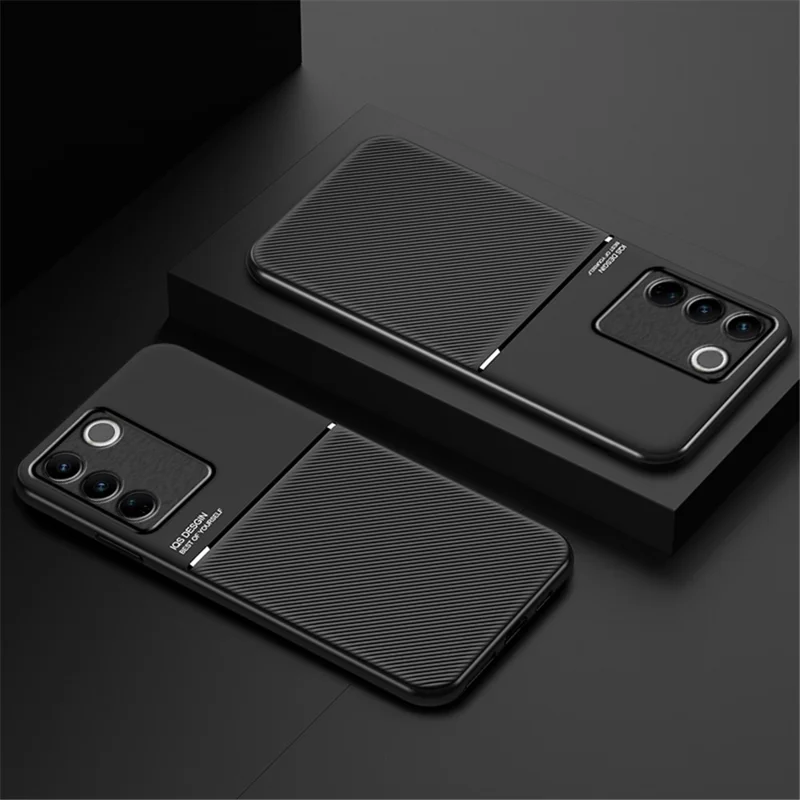 Slim Phone Case for vivo S16 / S16 Pro Shockproof Cover Lines Imprinted PU Leather TPU Case - Red