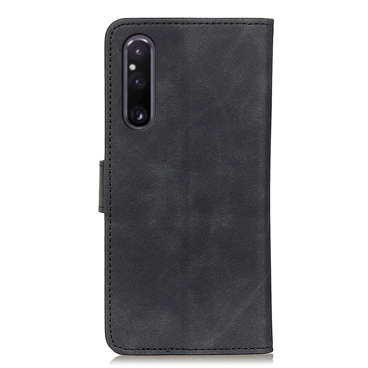 KHAZNEH For Sony Xperia 1 V Wallet Protective Phone Stand Cover Anti-Scratch Retro Leather Shell Case - Black