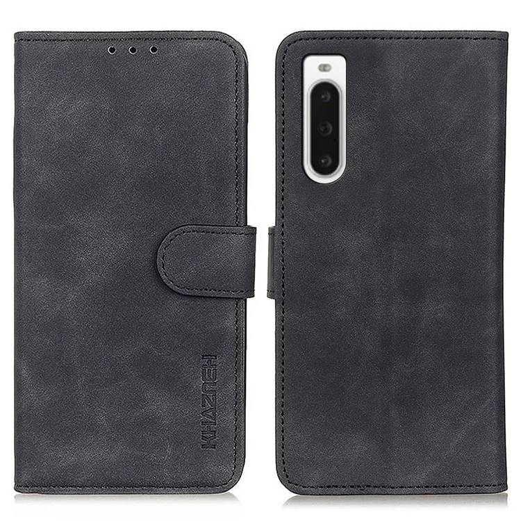 Khazneh Para Sony Xperia 10 V Retro Textura PU pu de Cuero Funda de la Billetera de la Billetera de la Billetera de la Billetera - Negro