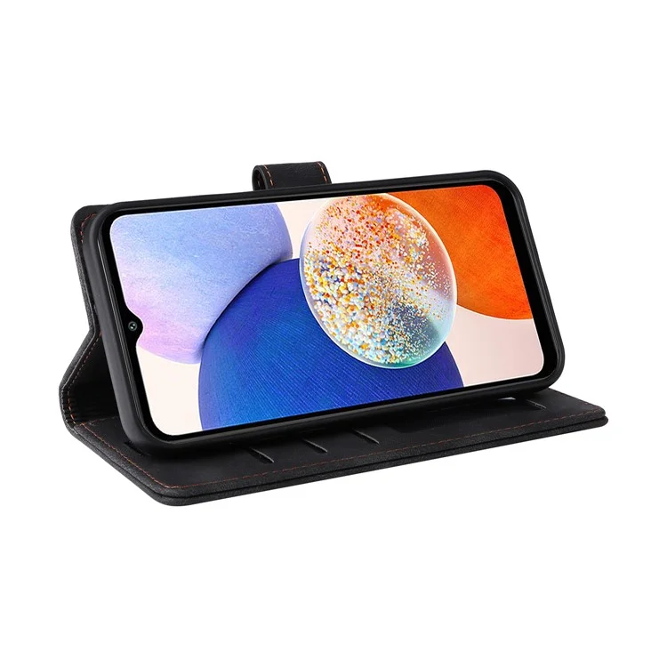 007 Series For Samsung Galaxy A14 5G / A14 4G Skin-touch Leather Wallet Phone Case Flip Stand Anti-drop Cover - Black
