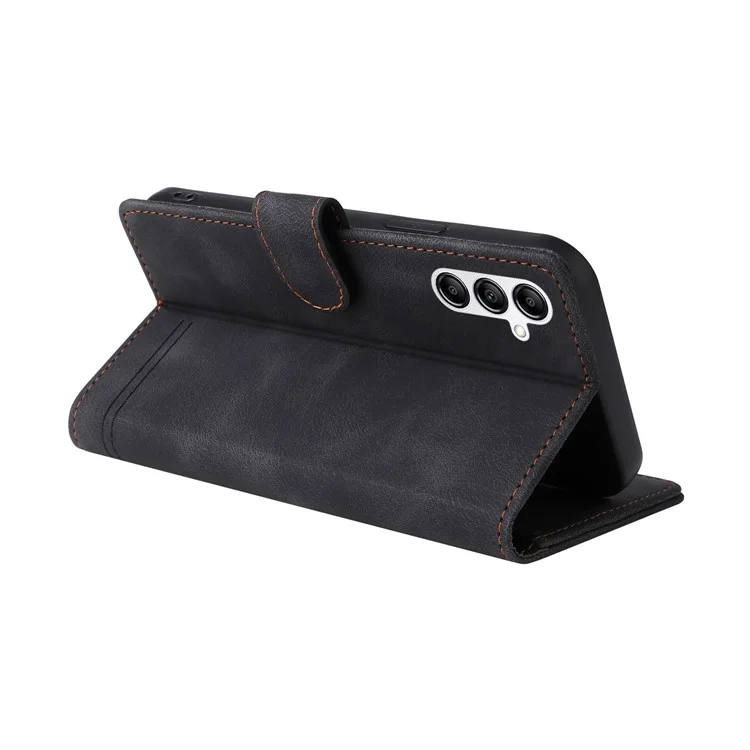 007 Series For Samsung Galaxy A14 5G / A14 4G Skin-touch Leather Wallet Phone Case Flip Stand Anti-drop Cover - Black
