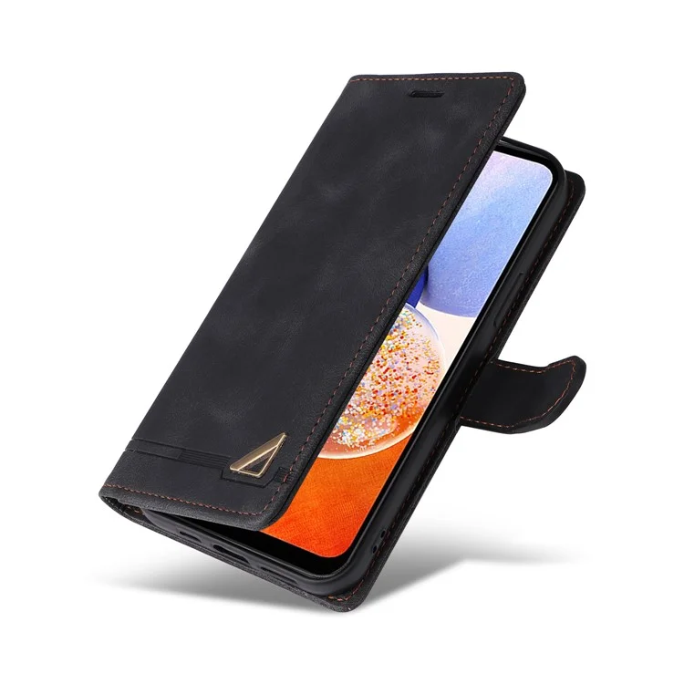 007 Series For Samsung Galaxy A14 5G / A14 4G Skin-touch Leather Wallet Phone Case Flip Stand Anti-drop Cover - Black