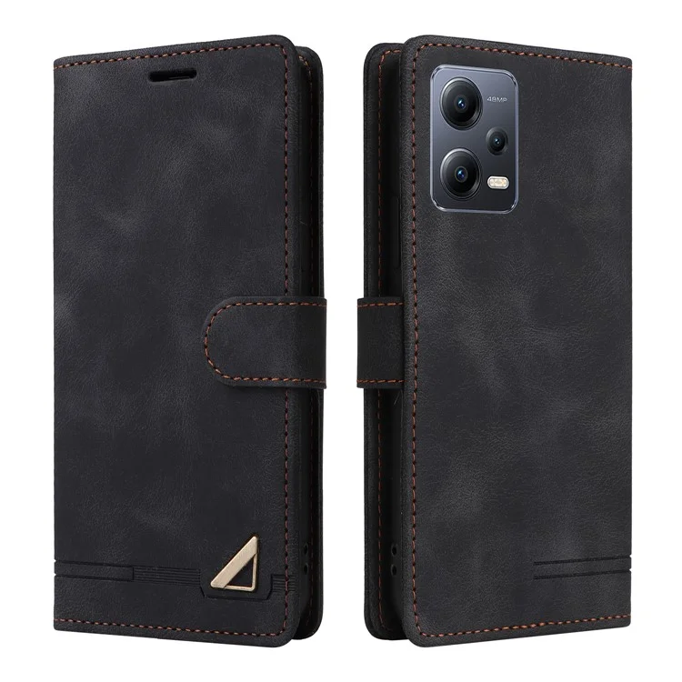007 Series For Xiaomi Redmi Note 12 5G (Global) / (India) / (China)  / Poco X5 5G Leather Skin-touch Phone Case Anti-drop Stand Wallet Cover - Black