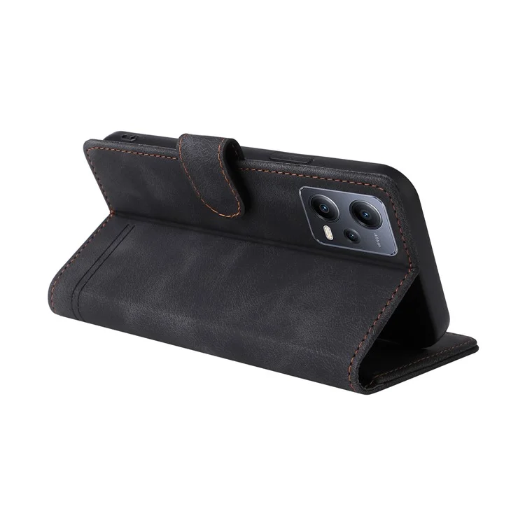 007 Series For Xiaomi Redmi Note 12 5G (Global) / (India) / (China)  / Poco X5 5G Leather Skin-touch Phone Case Anti-drop Stand Wallet Cover - Black