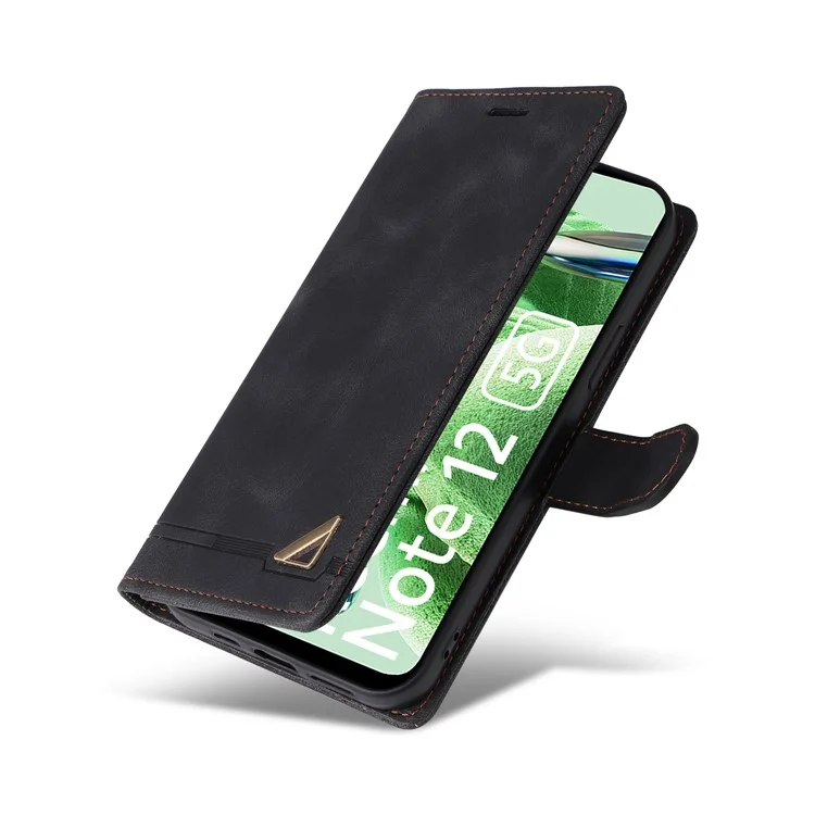 007 Series For Xiaomi Redmi Note 12 5G (Global) / (India) / (China)  / Poco X5 5G Leather Skin-touch Phone Case Anti-drop Stand Wallet Cover - Black