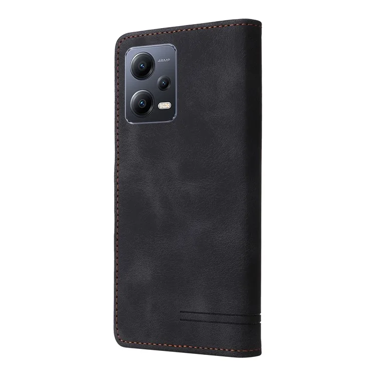 007 Series For Xiaomi Redmi Note 12 5G (Global) / (India) / (China)  / Poco X5 5G Leather Skin-touch Phone Case Anti-drop Stand Wallet Cover - Black