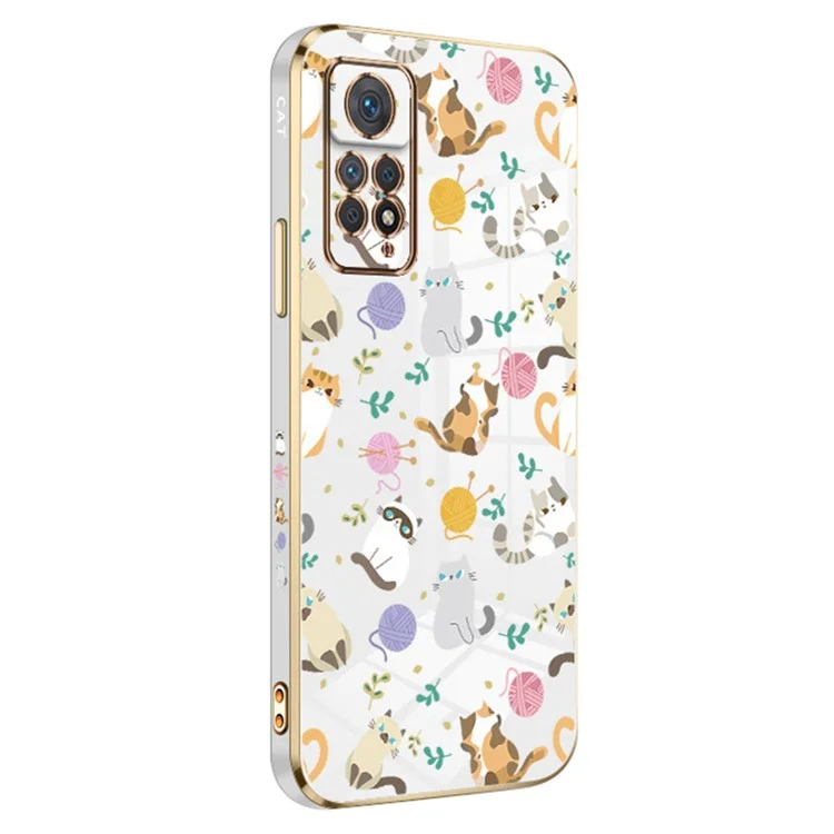 RZANTS para Xiaomi Redmi Note 11 Pro 5G (Qualcomm) / Note 11 Pro 4G (MediaTek) Funda de teléfono con patrón de bola de hilo y gato chapado en electroplata de TPU - Blanco