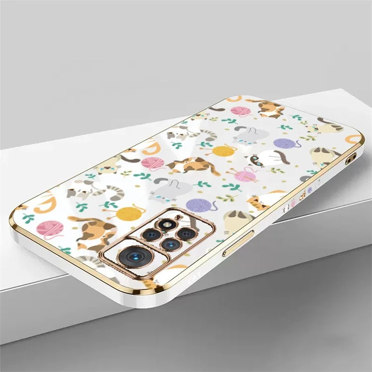 RZANTS para Xiaomi Redmi Note 11 Pro 5G (Qualcomm) / Note 11 Pro 4G (MediaTek) Funda de teléfono con patrón de bola de hilo y gato chapado en electroplata de TPU - Blanco