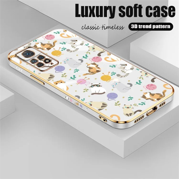 RZANTS para Xiaomi Redmi Note 11 Pro 5G (Qualcomm) / Note 11 Pro 4G (MediaTek) Funda de teléfono con patrón de bola de hilo y gato chapado en electroplata de TPU - Blanco