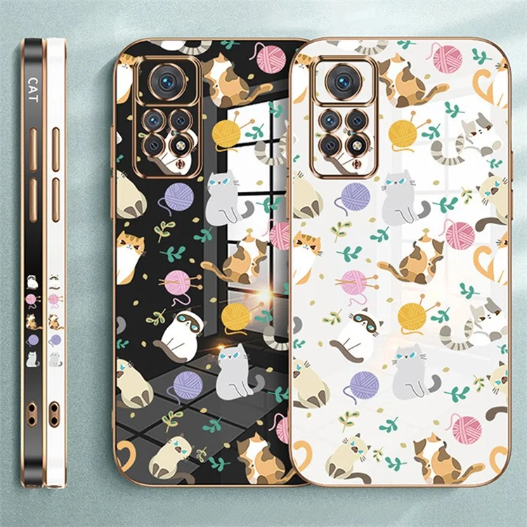 RZANTS para Xiaomi Redmi Note 11 Pro 5G (Qualcomm) / Note 11 Pro 4G (MediaTek) Funda de teléfono con patrón de bola de hilo y gato chapado en electroplata de TPU - Blanco