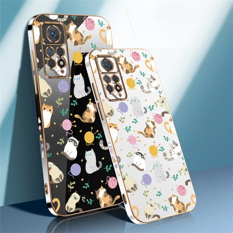 RZANTS para Xiaomi Redmi Note 11 Pro 5G (Qualcomm) / Note 11 Pro 4G (MediaTek) Funda de teléfono con patrón de bola de hilo y gato chapado en electroplata de TPU - Blanco