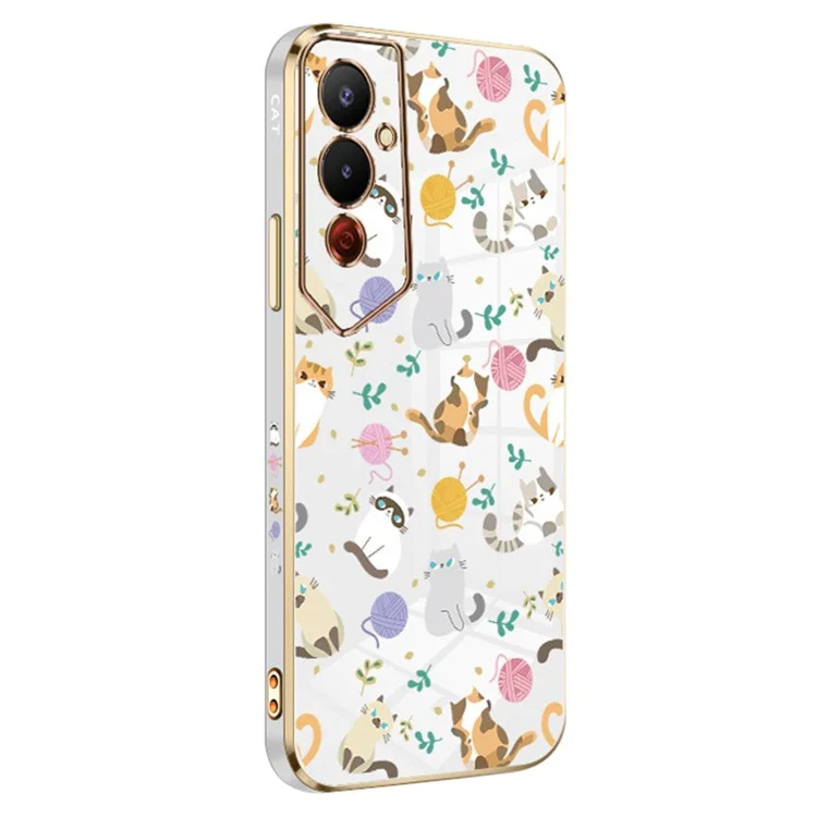 RZANTS Electroplating Phone Case for TECNO Pova 4 4G , Yarn Ball Cat Pattern Soft TPU Cover - White