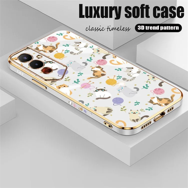 RZANTS Electroplating Phone Case for TECNO Pova 4 4G , Yarn Ball Cat Pattern Soft TPU Cover - White