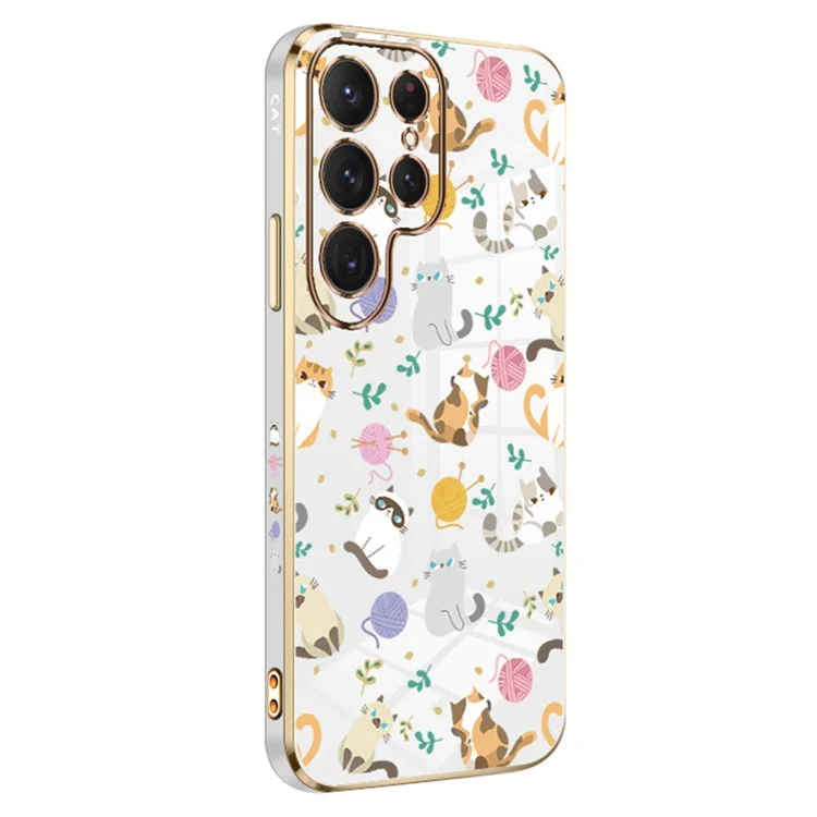 RZANTS For Samsung Galaxy S23 Ultra Yarn Ball Cat Pattern Phone Case Electroplating TPU Cover - White
