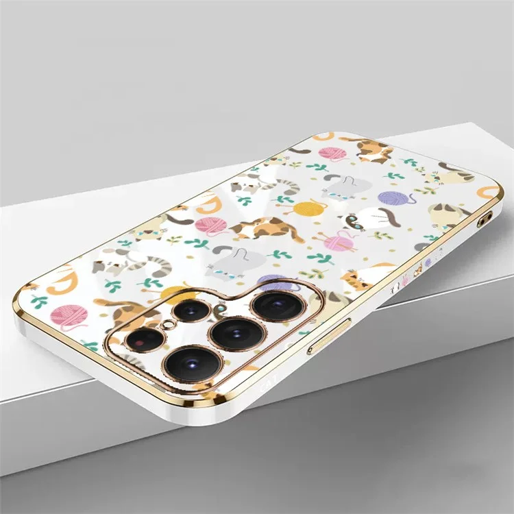 RZANTS For Samsung Galaxy S23 Ultra Yarn Ball Cat Pattern Phone Case Electroplating TPU Cover - White