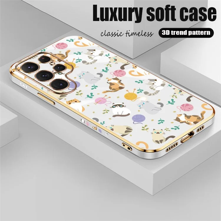 RZANTS For Samsung Galaxy S23 Ultra Yarn Ball Cat Pattern Phone Case Electroplating TPU Cover - White