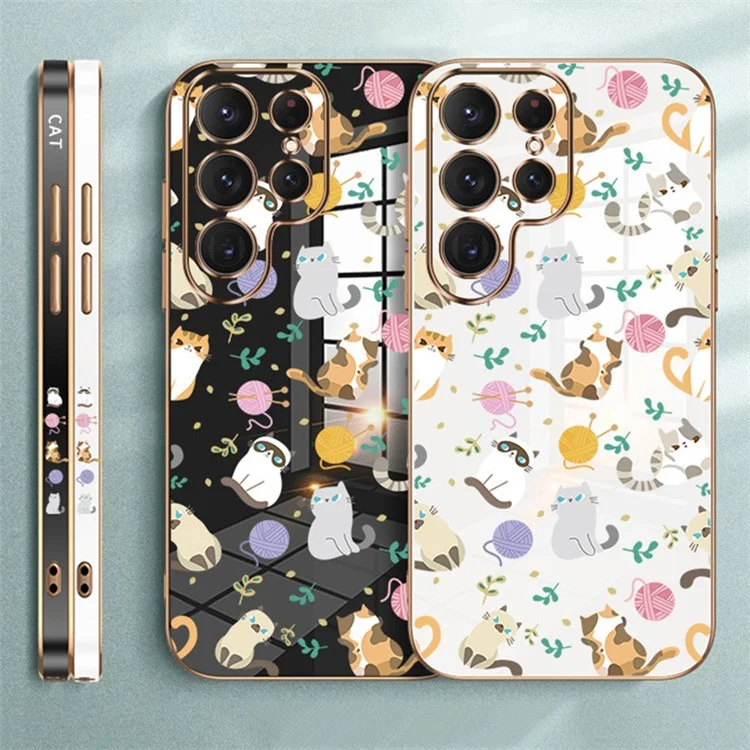 RZANTS For Samsung Galaxy S23 Ultra Yarn Ball Cat Pattern Phone Case Electroplating TPU Cover - White
