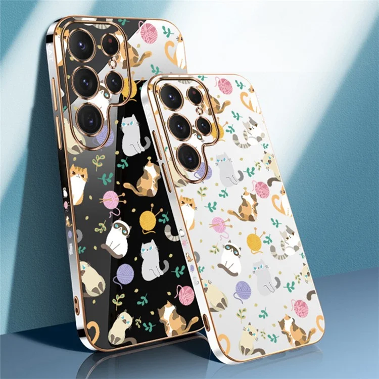 RZANTS For Samsung Galaxy S23 Ultra Yarn Ball Cat Pattern Phone Case Electroplating TPU Cover - White