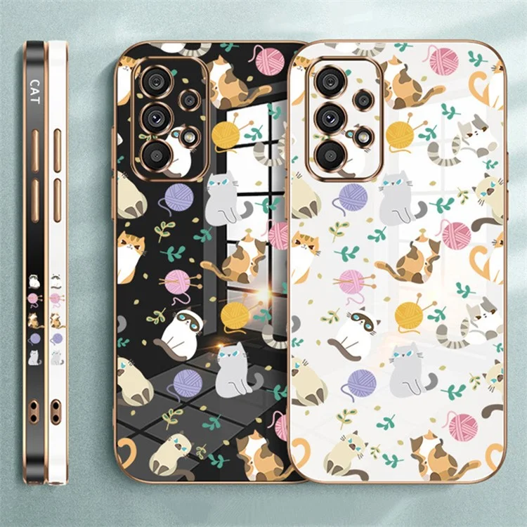 RZANTS For Samsung Galaxy A52 4G / 5G / A52s 5G TPU Electroplating Phone Case Yarn Ball Cat Pattern Cover - White