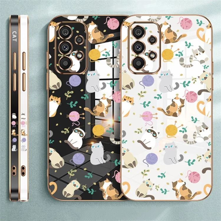 RZANTS For Samsung Galaxy A13 4G Electroplating TPU Case Yarn Ball Cat Cartoon Pattern Phone Cover - White