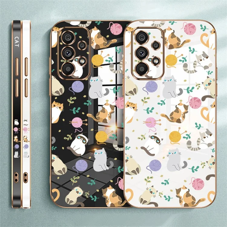 RZANTS For Samsung Galaxy A32 4G (EU Version) Yarn Ball Cat Pattern Phone Case Electroplating Anti-scratch TPU Cover - White