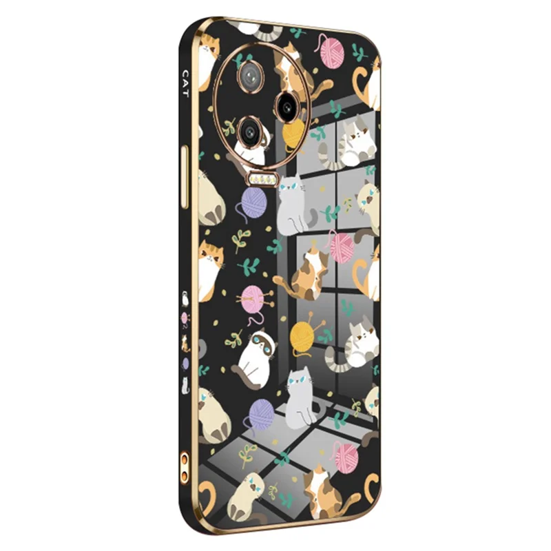 RZANTS For Infinix Note 12 Pro 4G Yarn Ball Cat Pattern Phone Case Electroplating Frame Phone TPU Cover - Black