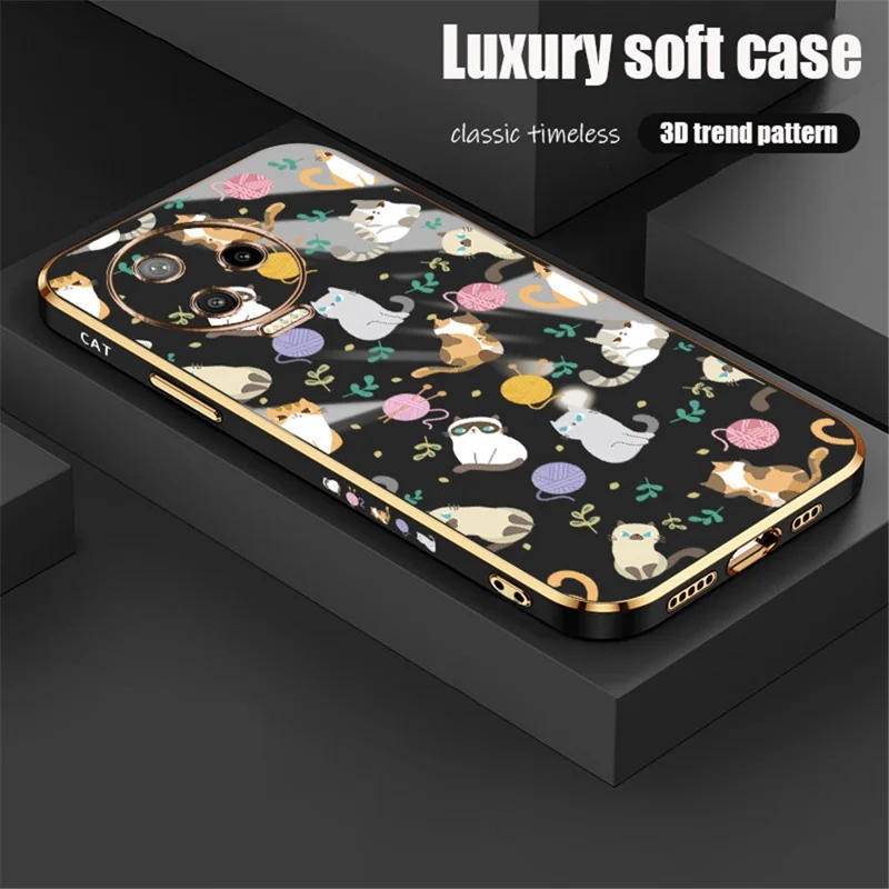RZANTS For Infinix Note 12 Pro 4G Yarn Ball Cat Pattern Phone Case Electroplating Frame Phone TPU Cover - Black