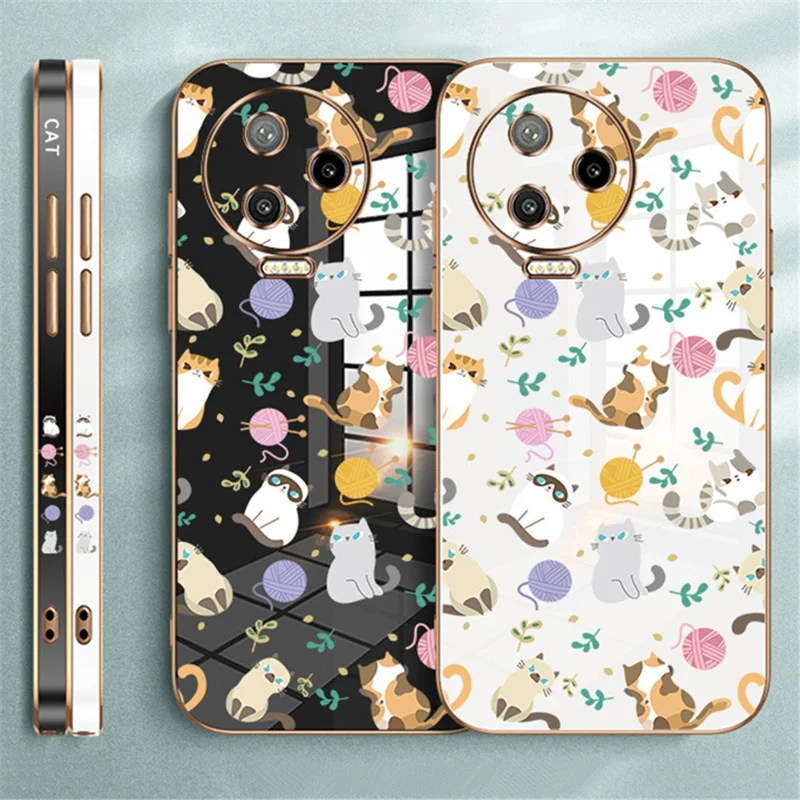 RZANTS For Infinix Note 12 Pro 4G Yarn Ball Cat Pattern Phone Case Electroplating Frame Phone TPU Cover - Black
