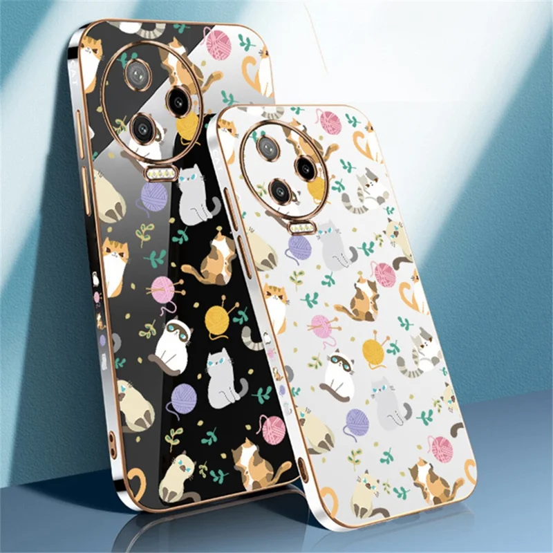 RZANTS For Infinix Note 12 Pro 4G Yarn Ball Cat Pattern Phone Case Electroplating Frame Phone TPU Cover - Black