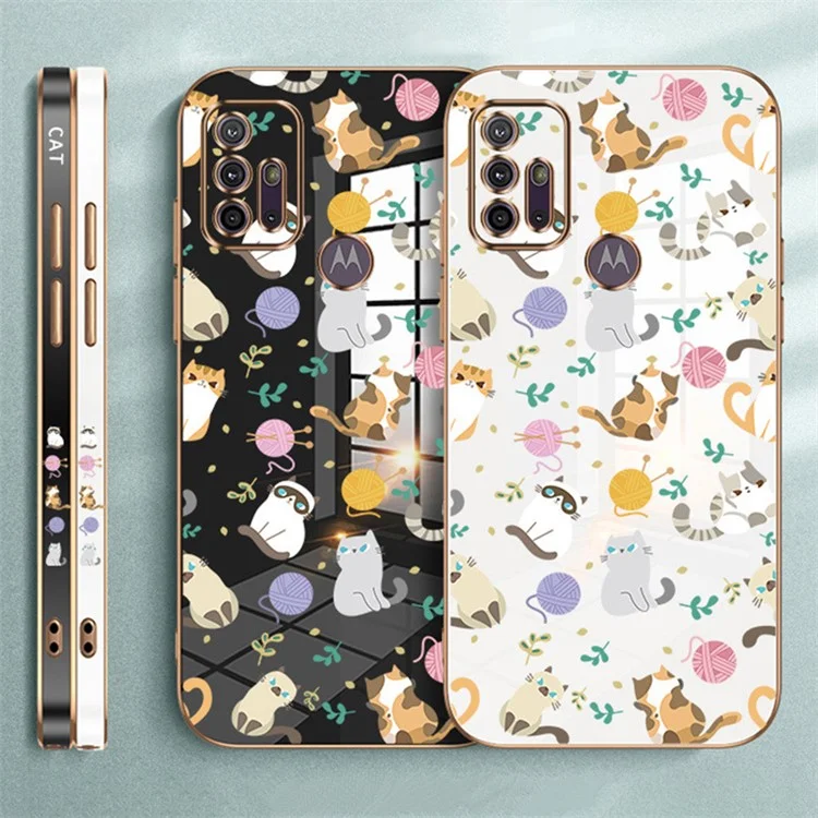RZANTS For Motorola Moto G30 Yarn Ball Cat Pattern Phone TPU Case Electroplating Edge Cover - White