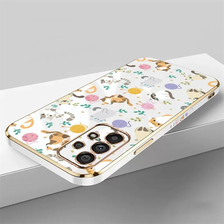 RZANTS Phone Case for Samsung Galaxy A73 5G , Yarn Ball Cat Pattern Electroplating TPU Back Cover - White