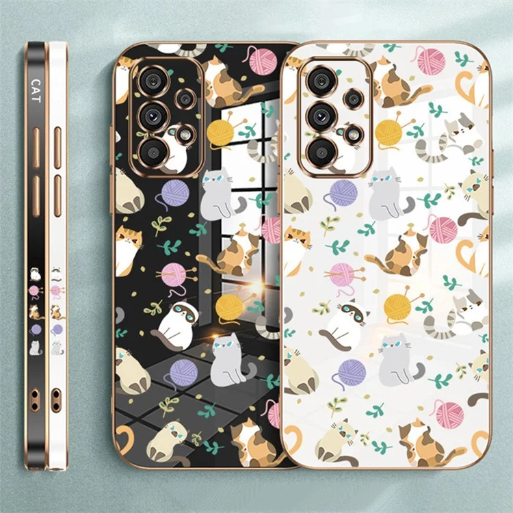 RZANTS Phone Case for Samsung Galaxy A73 5G , Yarn Ball Cat Pattern Electroplating TPU Back Cover - White
