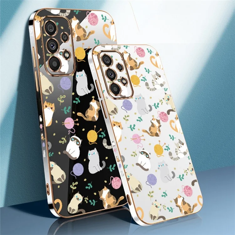 RZANTS Phone Case for Samsung Galaxy A73 5G , Yarn Ball Cat Pattern Electroplating TPU Back Cover - White