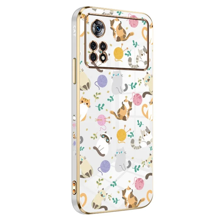 RZANTS Soft TPU Case for Xiaomi Poco X4 Pro 5G , Electroplating Yarn Ball Cat Pattern Cellphone Cover - White