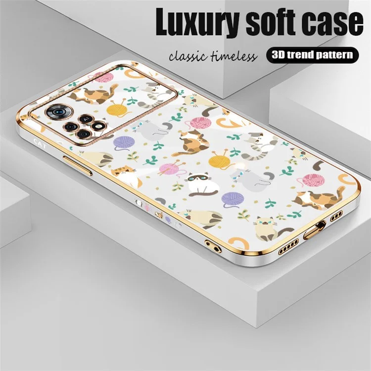 RZANTS Soft TPU Case for Xiaomi Poco X4 Pro 5G , Electroplating Yarn Ball Cat Pattern Cellphone Cover - White